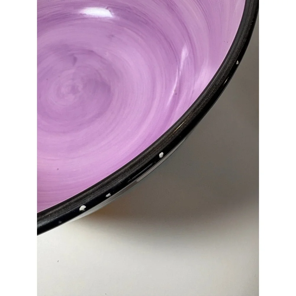 Whimsical Hand Painted by Milson & Louis Ceramic Bowl Turquoise Checkered Rim